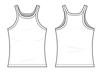 Ribbed Racerback Tank Top technical fashion illustration. Ribbed Racerback Tank Top vector template illustration. sleeveless, Tank tops, front and back view. women's. white color. CAD mock-up 