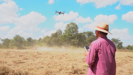 Farmer control agriculture drone . High technology innovations for increasing productivity in agriculture..