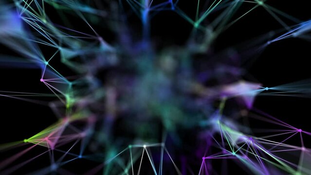 Geometric nebula. Neon background with blurred image in the center and clear geometric structures at the edges of the screen.