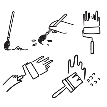 hand drawn doodle Set of Brushes and Painting Related illustration