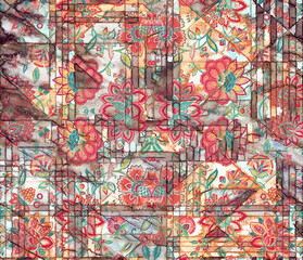 Textile design pattern with grunge background texture 