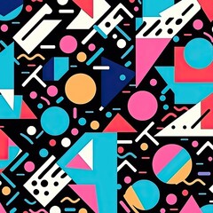 Vintage Retro 80s Memphis Fashion Style Abstract Geometric Pattern Funky Illustrated Background for Printing Fabric Textile Design Web Backdrop Paper Print