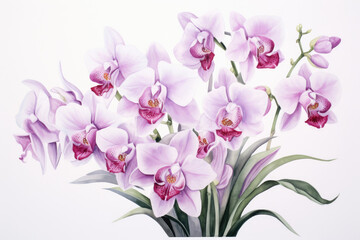 Naklejka na ściany i meble Watercolor image of a set of orchid flowers on a white background