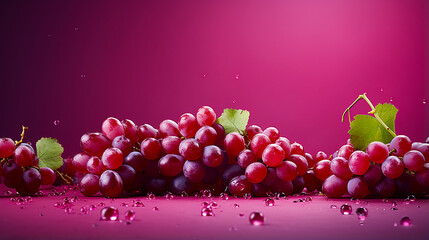 Image of ripe fresh grapes on purple background copy space