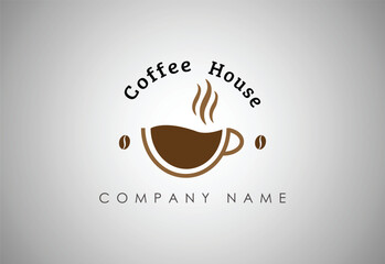 Coffee shop , house logo template
and tea cups real stage logo.