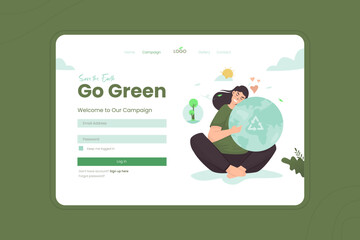 Illustration of save earth go green concept on landing page