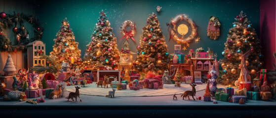 Fototapeta premium Vibrant Christmas Celebration: Holiday Decor Wonderland Created with generative AI tools.