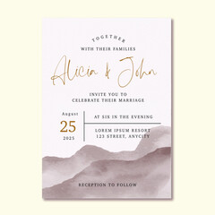 minimalist watercolor design wedding card