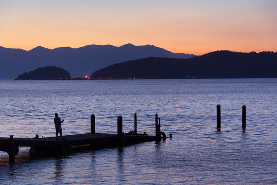 Sunset by Lake Biwa, Japan,Shiga Prefecture,Omi Hachiman city