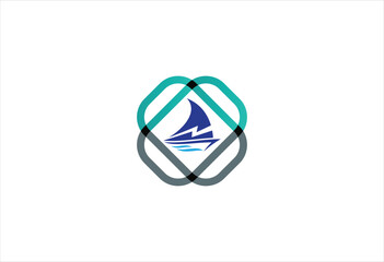 Boat yacht inside cross square logo vector