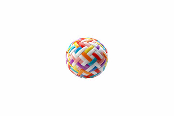 3D colored inter locked striped ball white background