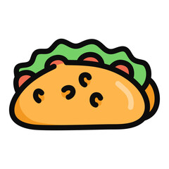 Taco fast food single icon in flat color style