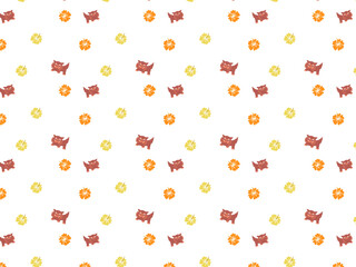 シーサーとハイビスカスの可愛いシームレス背景