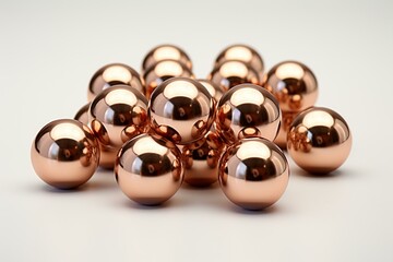 Copper-plated anode balls in 3D with a white background. Generative AI