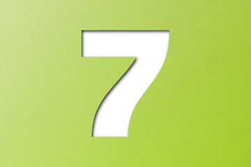 Green paper font number 7 isolated on transparent background.