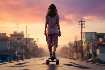 Skateboarder's Sunset Ride