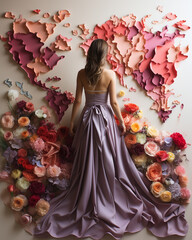 Elegant Woman in Purple Silk Dress