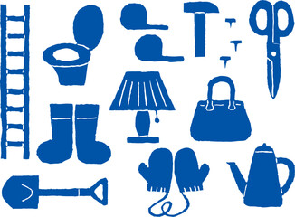 筆で描いた生活雑貨用品のシルエット1