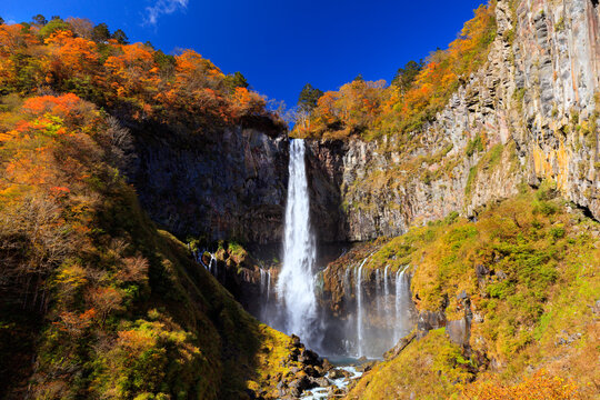Kegon no taki waterfall with autumn leaves, Japan,Tochigi Prefecture,Nikko, Tochigi
