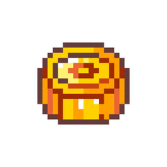 Obraz premium Pixel Art Moon Cake. Retro 8 bit Style Seasonal Festive Sweet Dessert Asian Cake Illustration. Ideal for Sticker, Retro Decorative Element, Game Asset, Emoji, Patch or Cute Geek Avatar. 