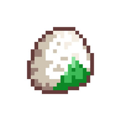 Obraz premium Pixel Art Onigiri. Retro 8 bit Style Japanese Rice Ball Onigiri with leaf Illustration. Ideal for Sticker, Retro Decorative Element, Game Asset, Emoji, Patch or Cute Geek Avatar. 