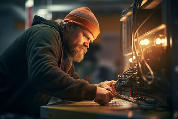 Electrical engineer repairing electrical control panel