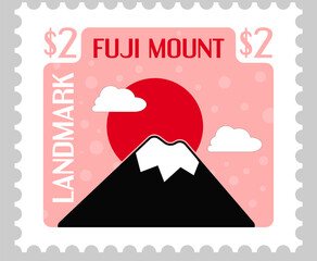 Fuji mount landmark in Japan, postal card or mark