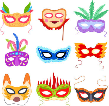 carnival mask set cartoon. masquerade face, festival costume, theater holiday carnival mask sign. isolated symbol vector illustration