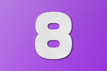 White paper font number 8 isolated on purple background.