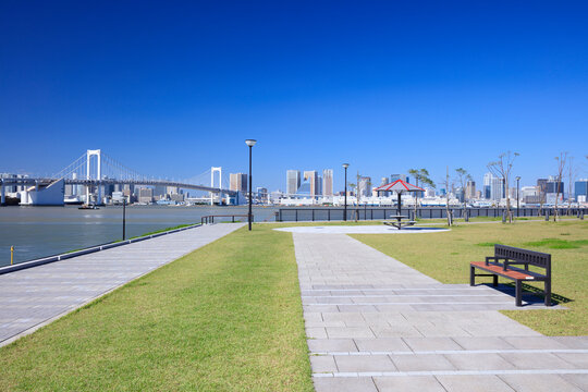 Toyosu Gururi Park and Rainbow Bridge, Tokyo,Koto, Tokyo,Toyosu,Japan