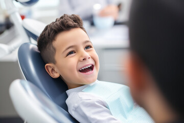 A boy happily goes to the dentist for a dental checkup