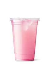 Pink drink in plastic cup isolated on white background. Take away drinks concept