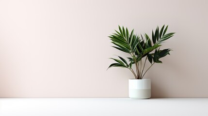 vase with plant on white wall background., Generative AI