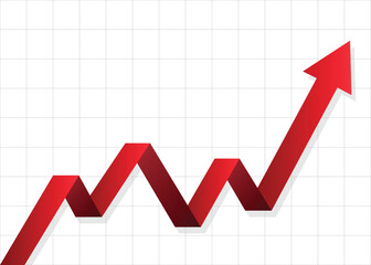 red stock market arrow business graph growing pointing up on economic chart icon trending upwards financial board rises