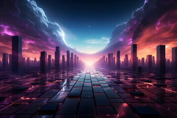 Holographic cyberspace cyberpunk grid planet simulation. Generated Ai