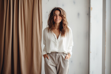 Fototapeta premium Beautiful woman smiling in an indoor scene