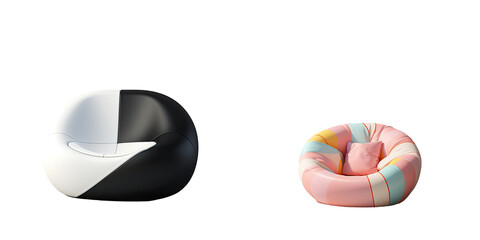 Black and white ball shaped beanbag chair transparent background