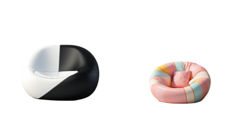 Black and white ball shaped beanbag chair transparent background