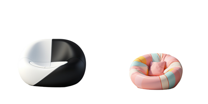 Black and white ball shaped beanbag chair transparent background - Powered by Adobe