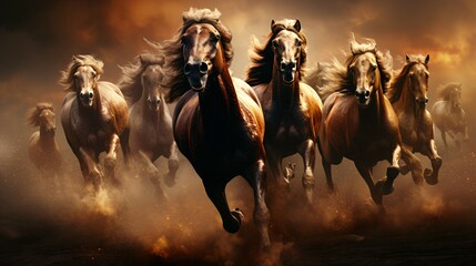 Seven Horses in Canvas-Style Motion - Ideal for Artistic Projects. - obrazy, fototapety, plakaty