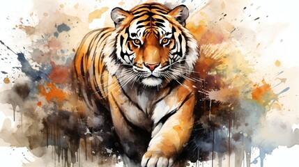 Fototapeta premium Isolated Watercolor-Style Tiger Illustration, Wildlife Art for Prints and Decor.