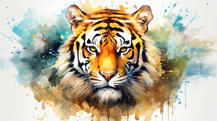 Naklejka premium Isolated Watercolor-Style Tiger Illustration, Wildlife Art for Prints and Decor.
