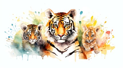 Isolated Watercolor-Style Tiger Illustration, Wildlife Art for Prints and Decor.