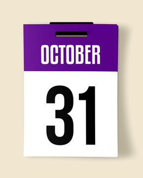 31 October Calendar Date, Realistic calendar sheet hanging on wall