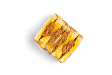 Wrapping Spicy Shredded Pork Sandwich On White Background.