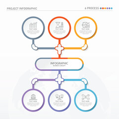 Infographic suqare process design with icons and 6 options or steps.