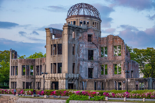 Atomic Bomb Dome at dusk, Hiroshima Prefecture,Hiroshima,Central District,Nakajimacho,Japan