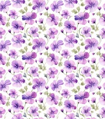 Purple geranium watercolor seamless pattern