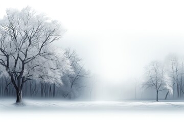 Fototapeta premium A background image for creative content, capturing a serene winter park scene with a gentle morning haze. Photorealistic illustration, Generative AI