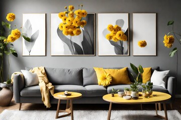 modern living room with flowers 4k HD quality photo. 